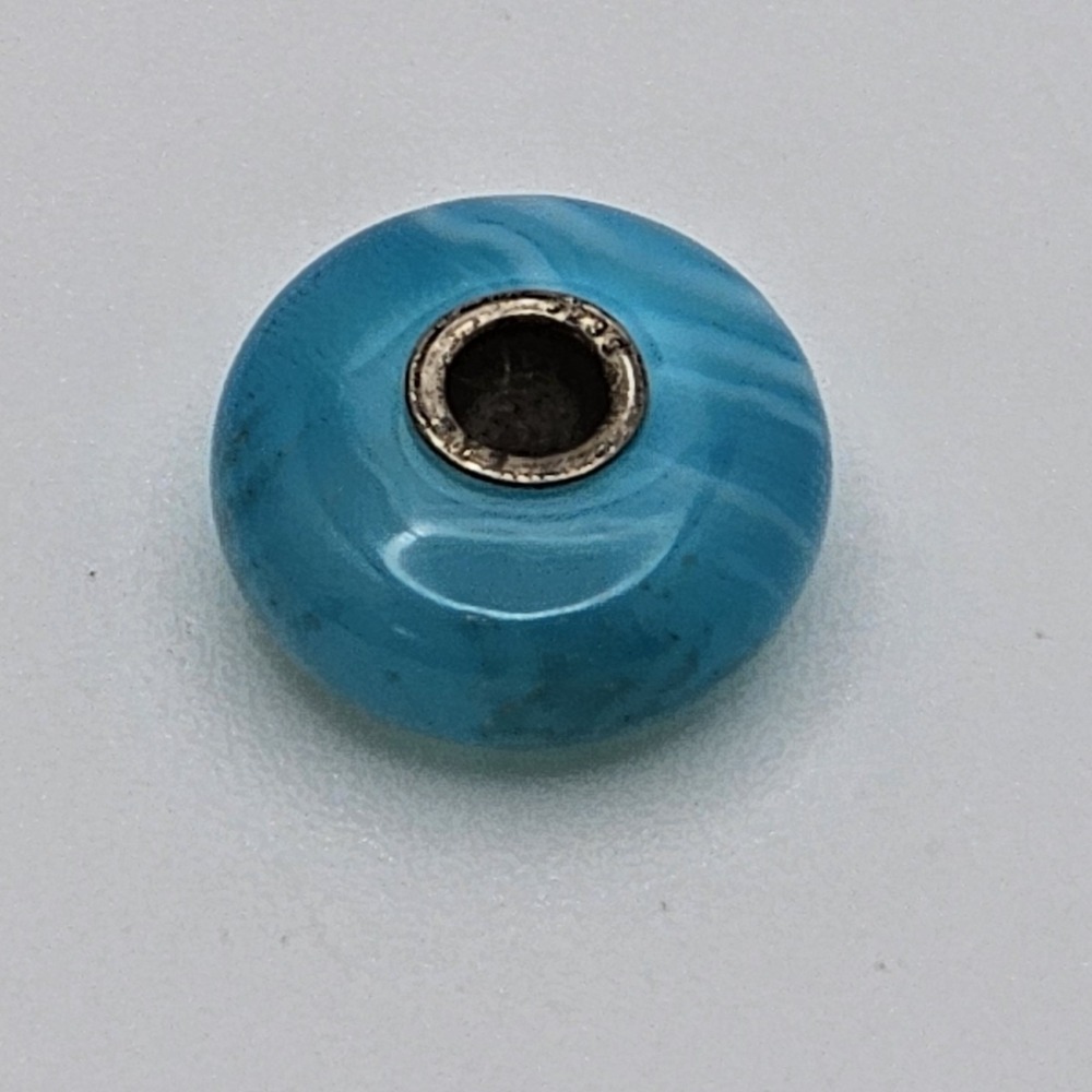 Authentic Trollbeads Turquoise Stripe Bead Charm Signed 925 LAA Sterling